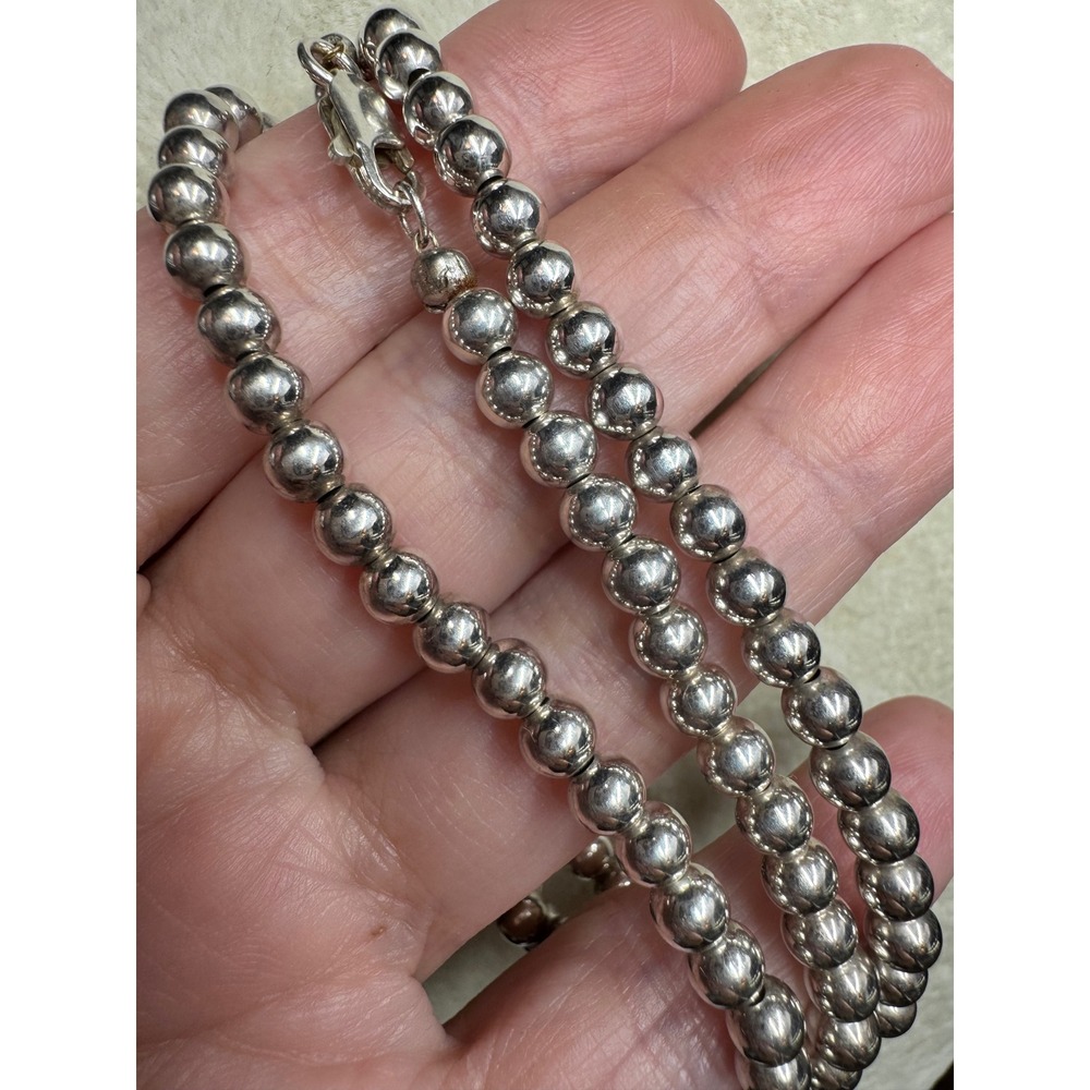 Sterling Silver 4mm Round Bead Necklace 24 Inch 925 High Polish Strand Boho